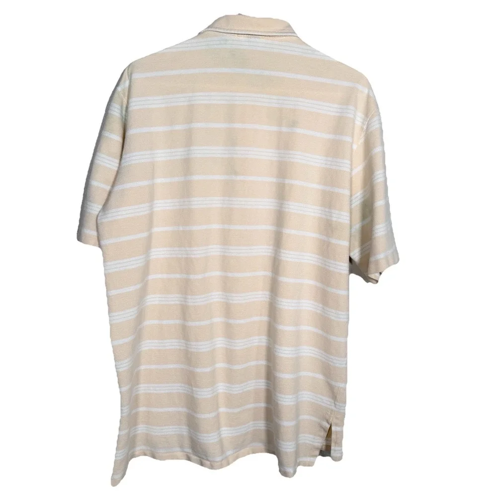 Vintage Polo Ralph Lauren Stripe Polo Shirt Mens XL Pocket USA Beige Cotton